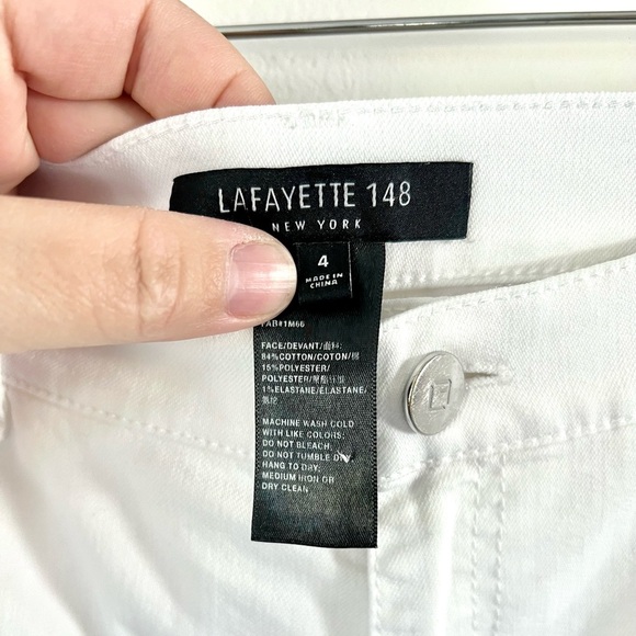Lafayette 148 Mercer White Denim Frayed Step Hem Ankle Jeans Size 4 - Picture 5 of 8